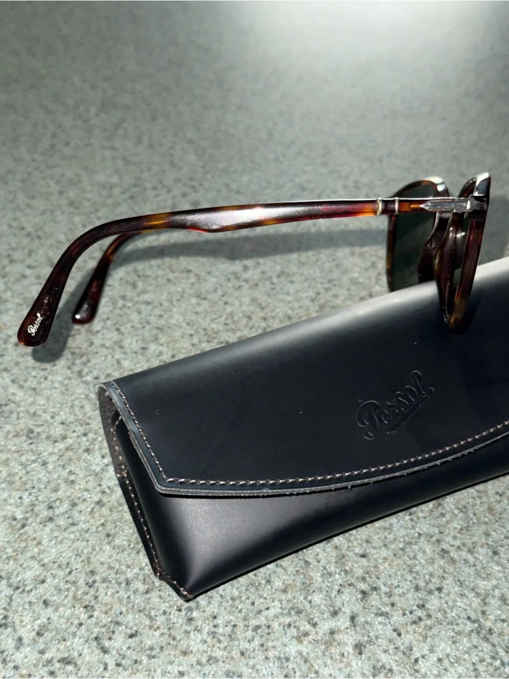 Persol Havana Tortoise shell Round Sunglasses with Green Lenses
